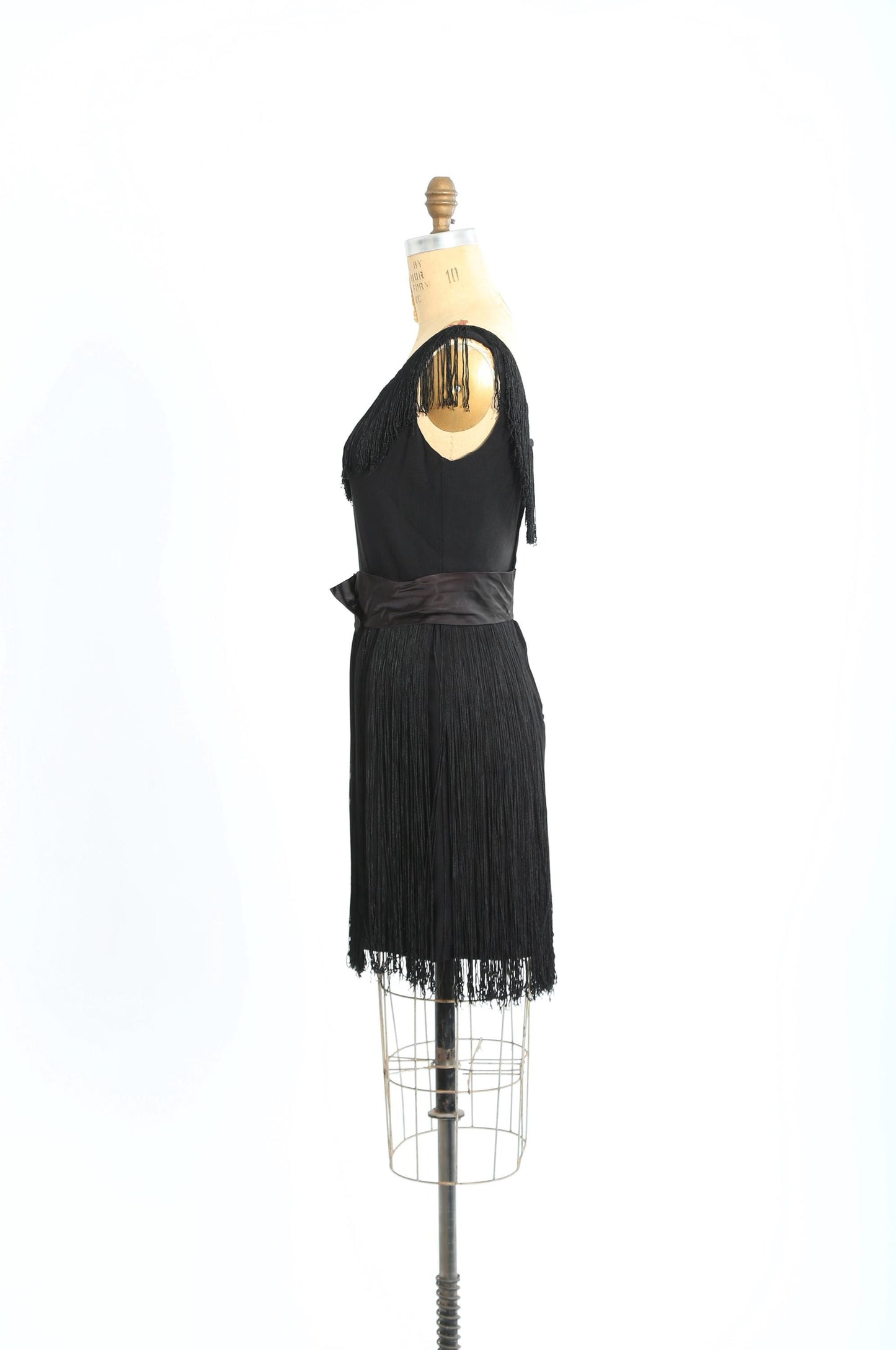 Vintage 60s Black BOW fringe mini dress