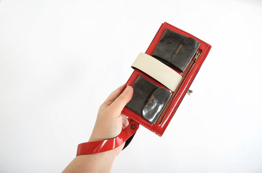 Vintage 1960s vinyl color block clutch wristlet