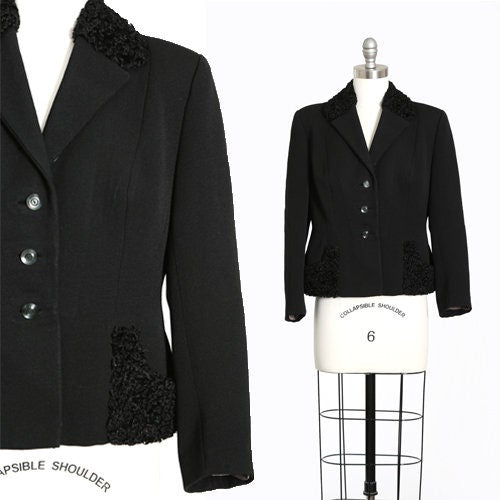 Reine Wolle blazer | Vintage 40s black curly lamb wool blazer |  1940s Persian curly Lamb coat