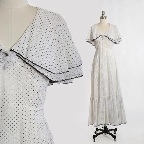 70s Candi Jones maxi dress | Vintage 1970s polka dot maxi dress
