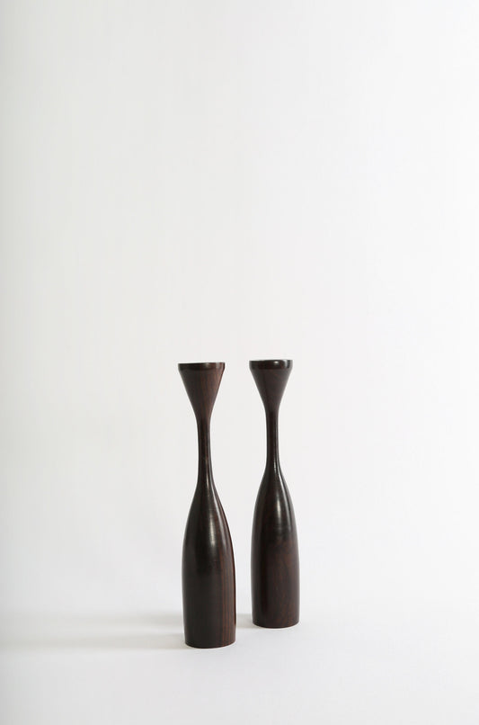 Vintage Mid Century Modern ironwood tulip candlestick holders