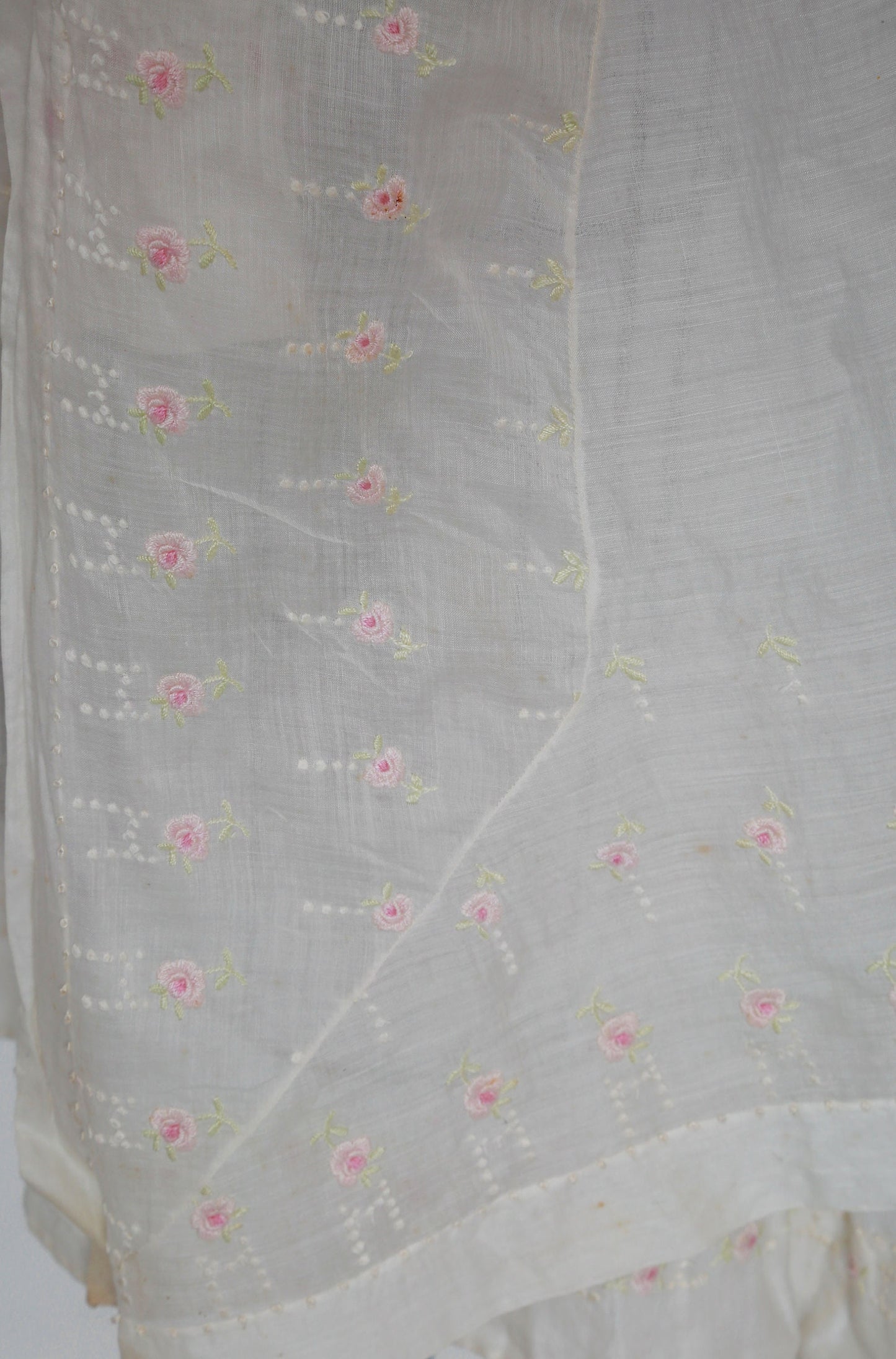 Antique Vintage Edwardian crochet hand embroidered floral cotton lawn dress