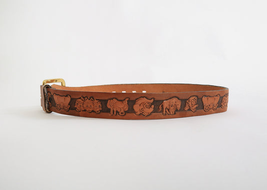 Vintage Chambers Disney western tooled brown leather kids belt