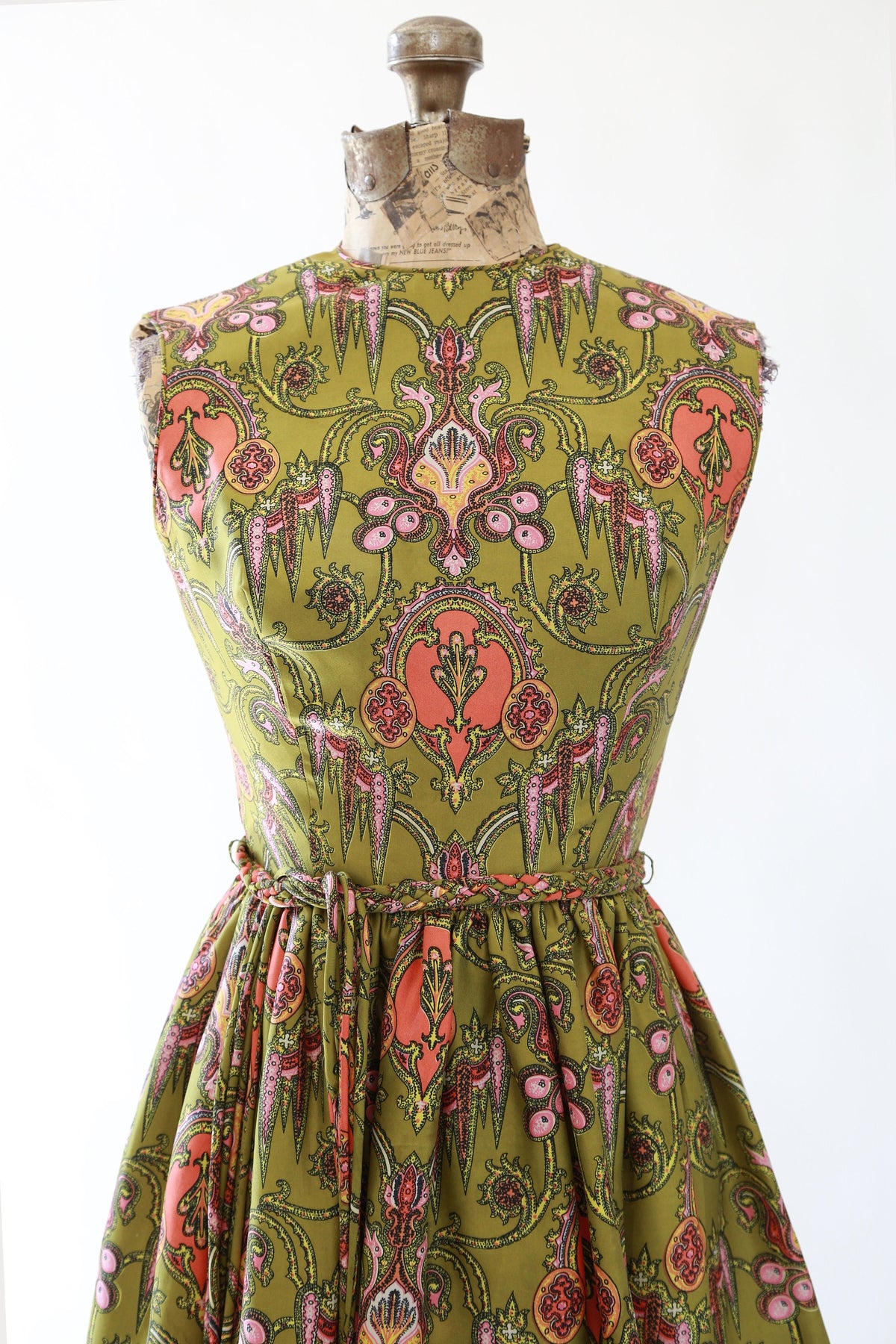 Vintage 1950s green silk floral mini dress