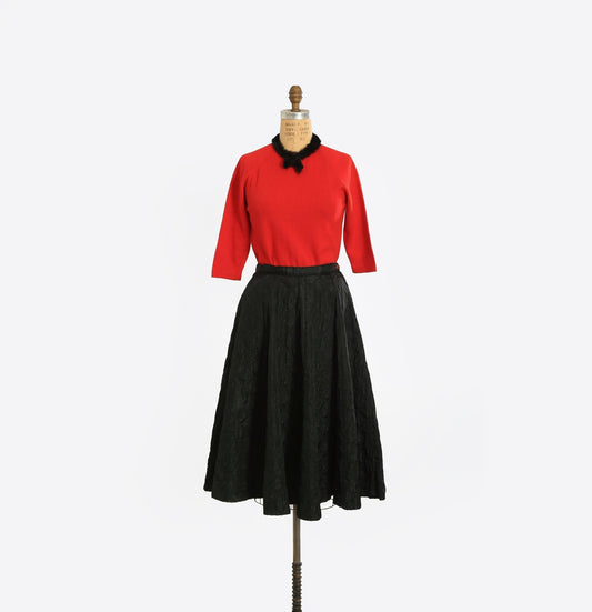 Vintage 1950s Italian Contezioni red wool mink fur collar sweater