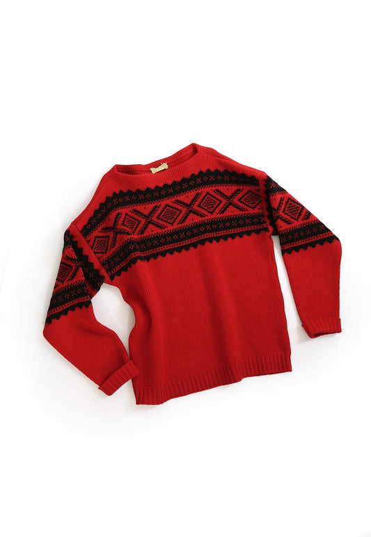 Vintage 60s red southwestern hand knit wool Sweater