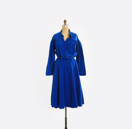Vintage 80s blue cotton midi dress