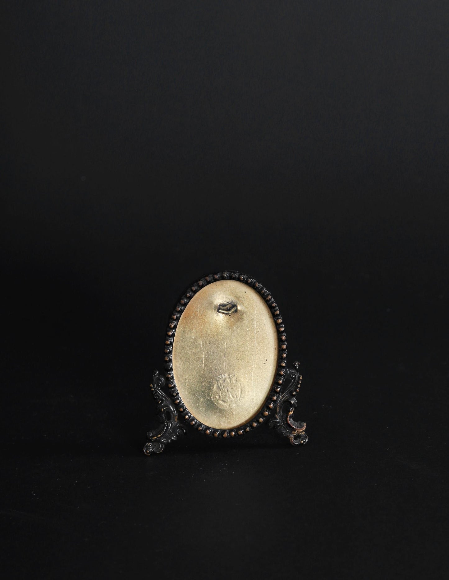 Antique Vintage 19th Century gold plated oval miniature glass Picture Frame easel
