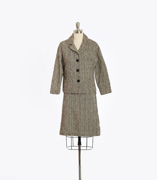 Vintage 50s gray tweed suit | 1950s Mid century Modern 2pc skirt jacket suit