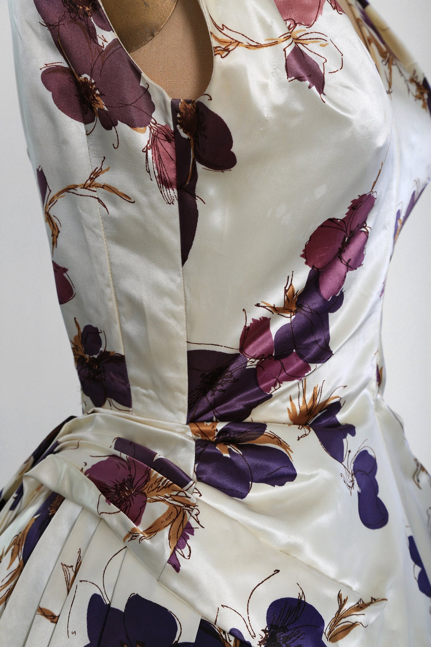 Vintage 50s purple floral satin dress ombre dress | Vintage 1950s artistic floral gown