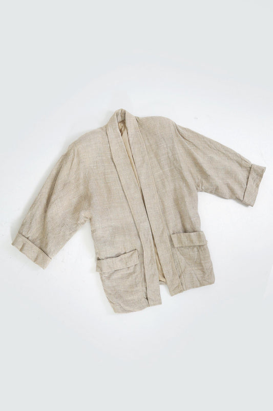 90s oversized oatmeal linen blazer jacket