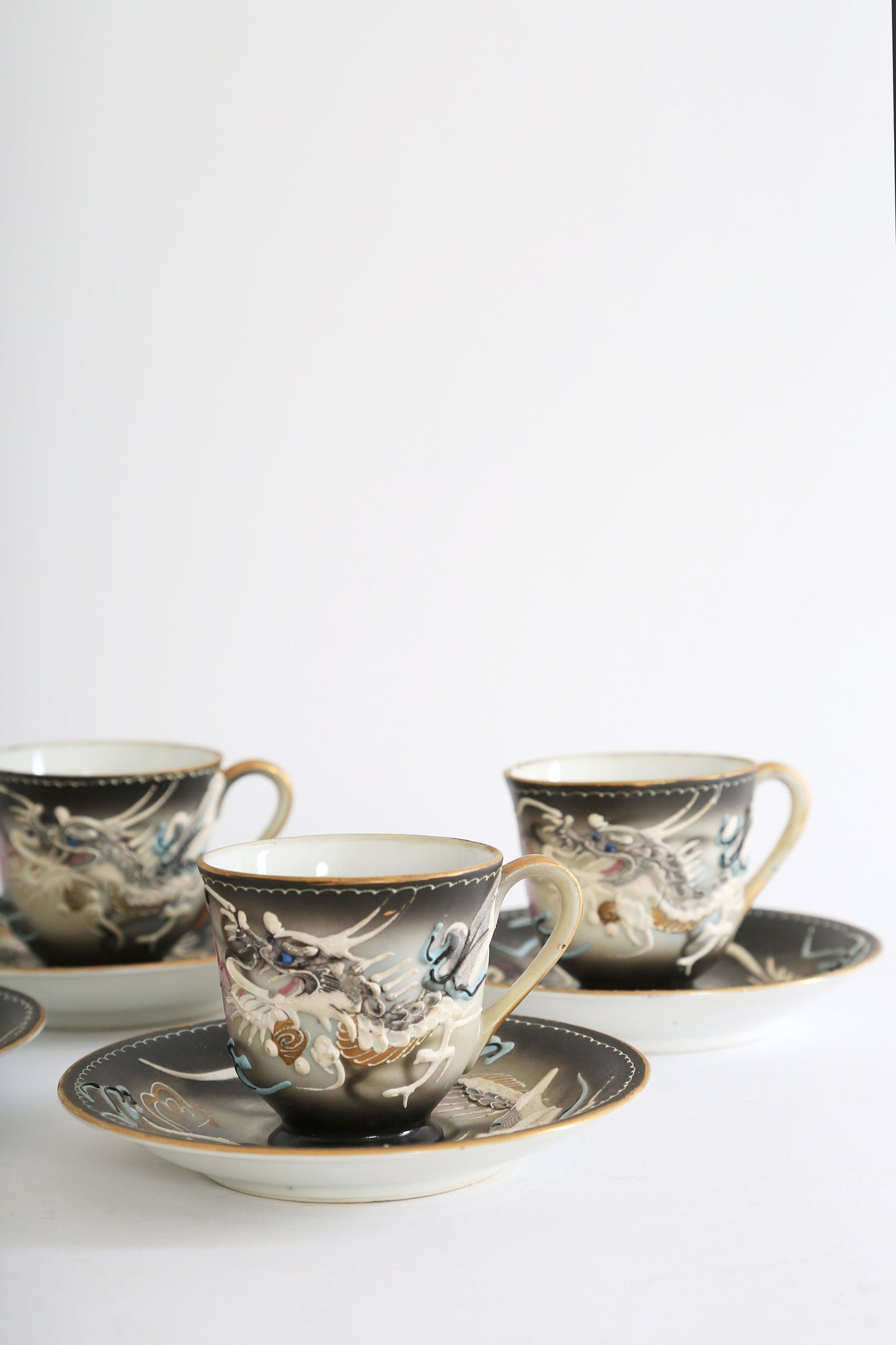 Antique Vintage 1940s 3D dragon hand painted Tea + Coffee set Japan