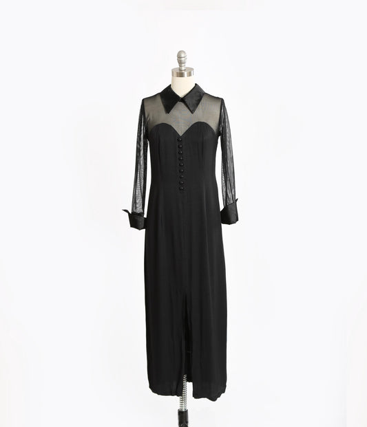 90s tuxedo maxi dress | Vintage 1990s black sheer tuxedo dress