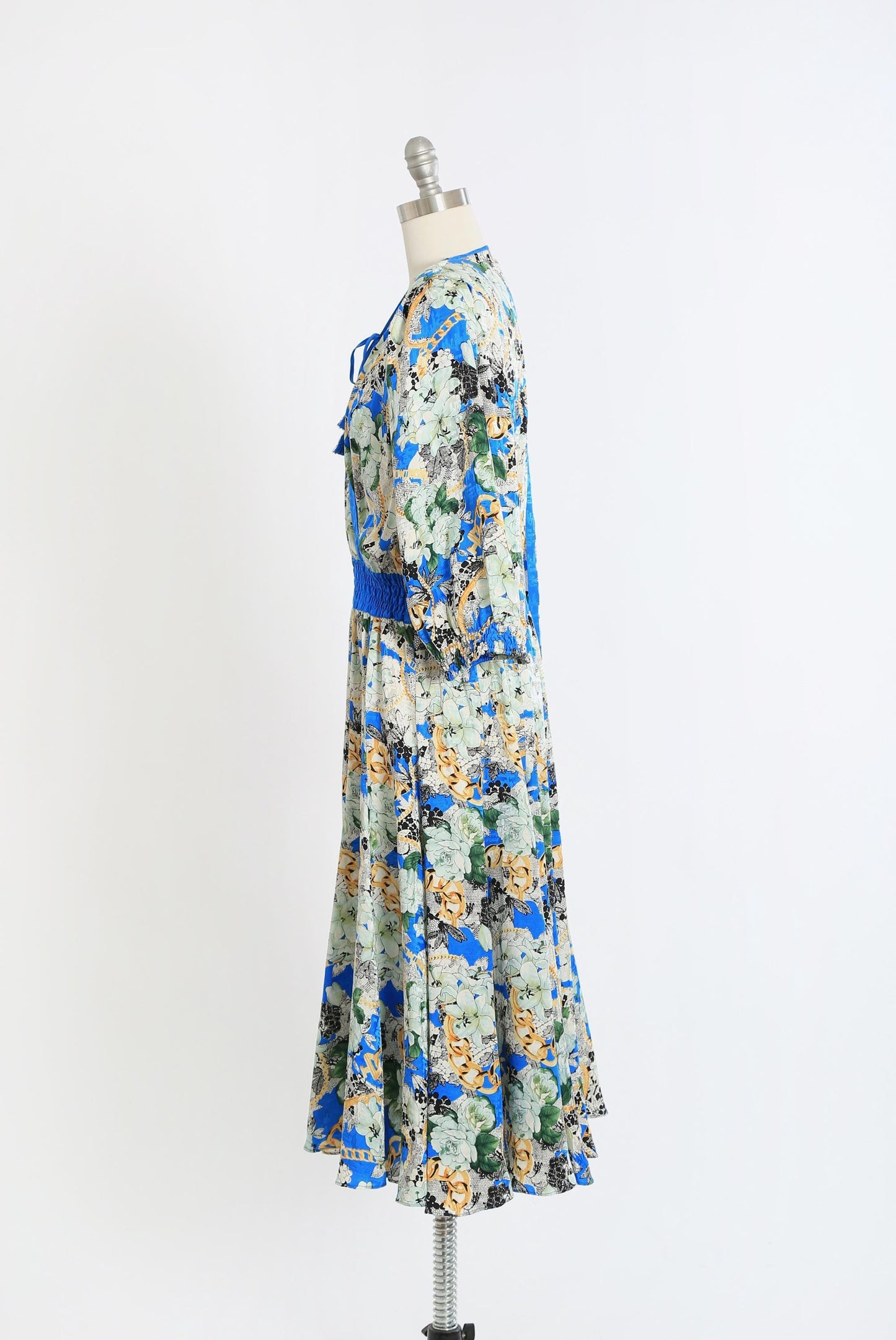Diane Freis silk dress | Vintage 80s Diane Freis Gold chain floral silk maxi dress
