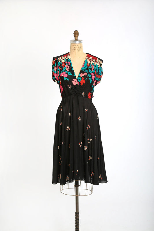 Jt by JODY of California dress | Vintage 70s sheer floral pleated dress