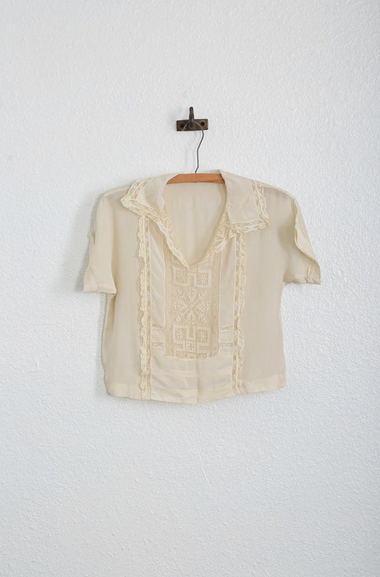 Antique 1900s Edwardian hand crochet silk blouse