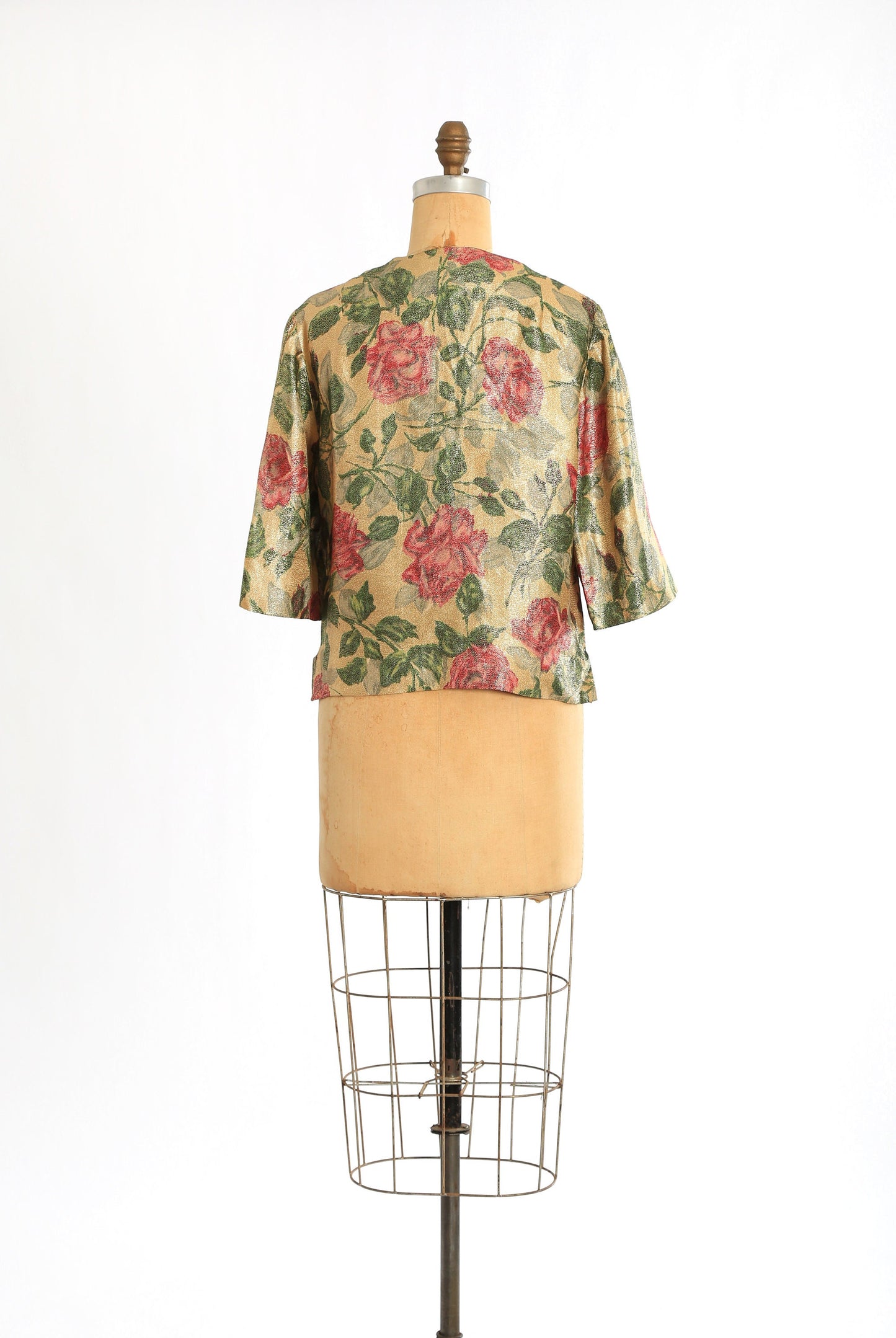 60s Gold Lurex jacket | Vintage 1960s Saks Fifth Avenue metallic gold rose cropped jacket