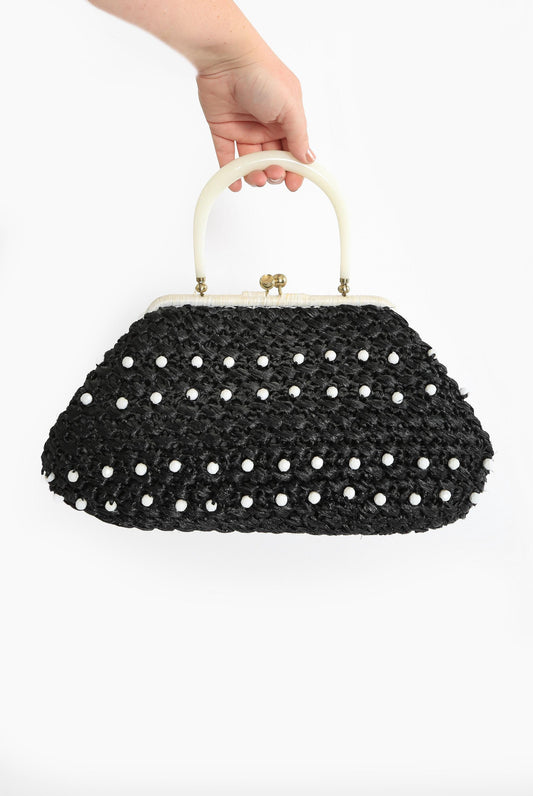 Vintage woven beaded Raffia purse