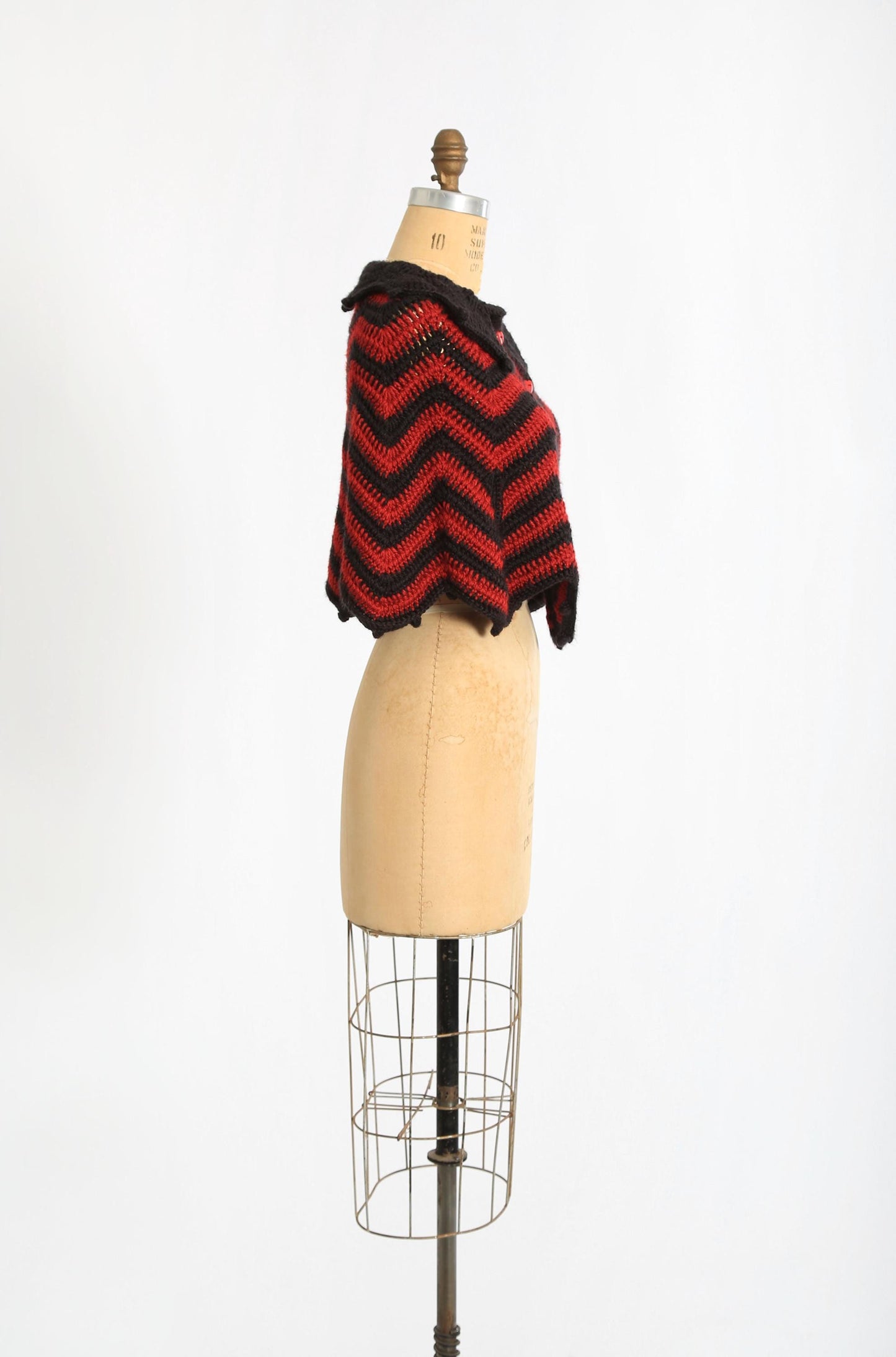 Vintage 60s 70s black + red Heart Crochet Cape