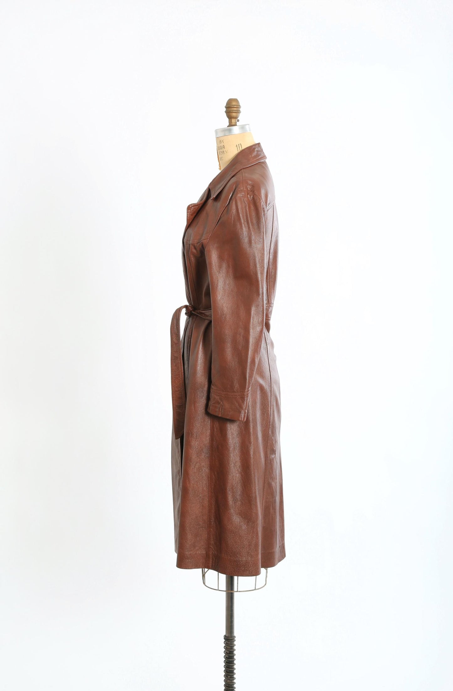 Leather trench coat | Vintage 70s brown leather belted trench coat