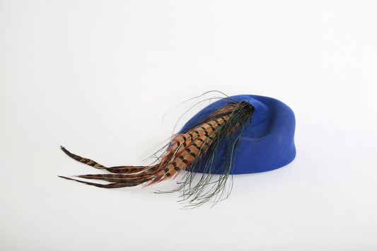 40s Blue wool Feather Hat | Vintage 1940s Geo w Bollman blue hat