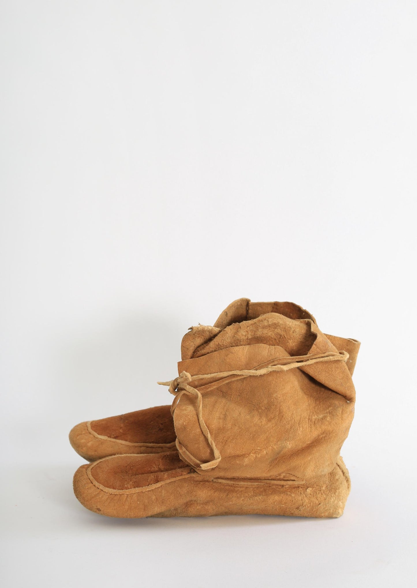 Antique Vintage 1920s Native American brown leather wrap moccasins