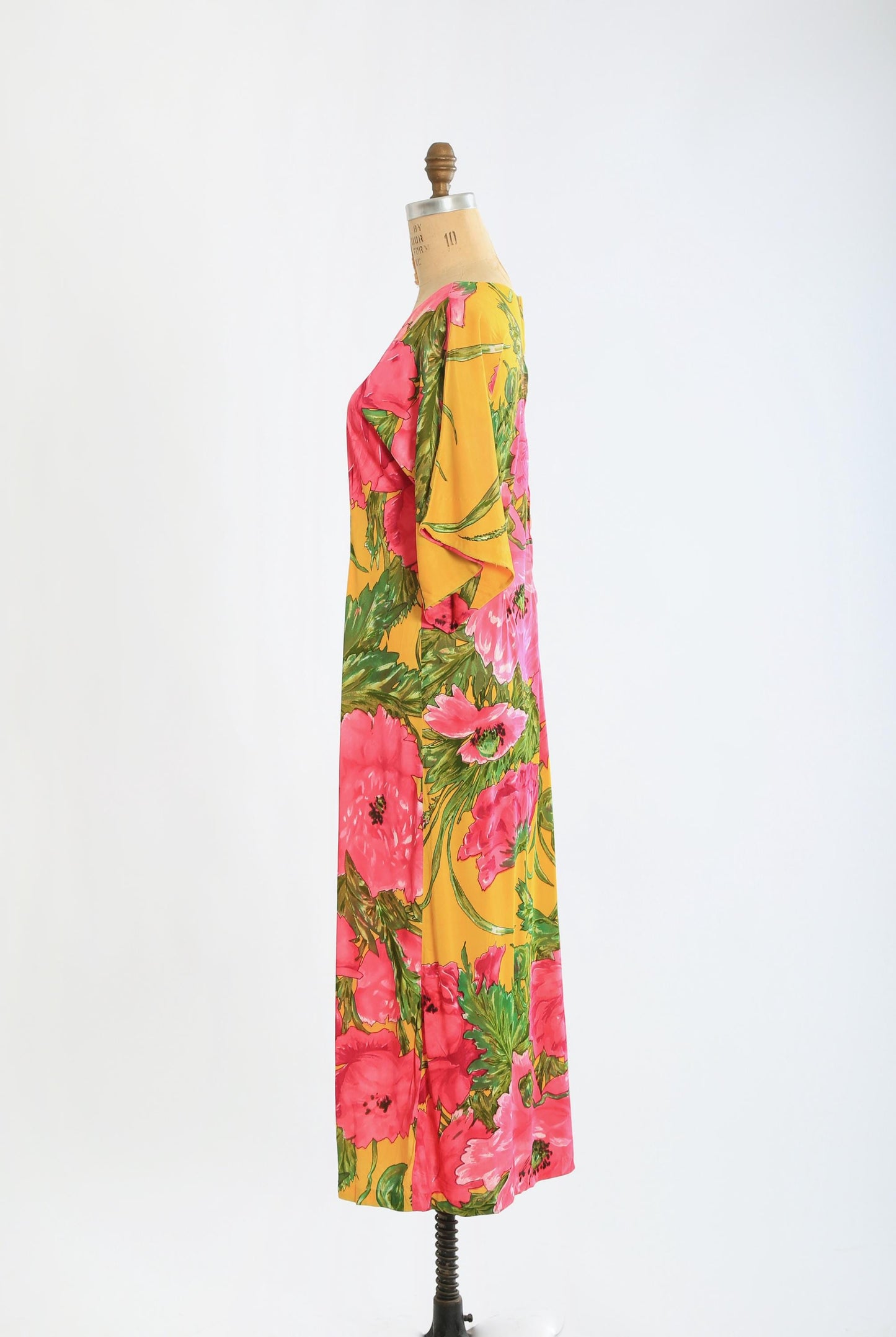 Vintage 60s neon floral Psychedelic nylon maxi dress