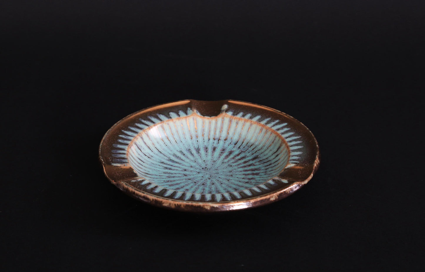 Vintage Mid Century Modern gold + blue starburst Ashtray