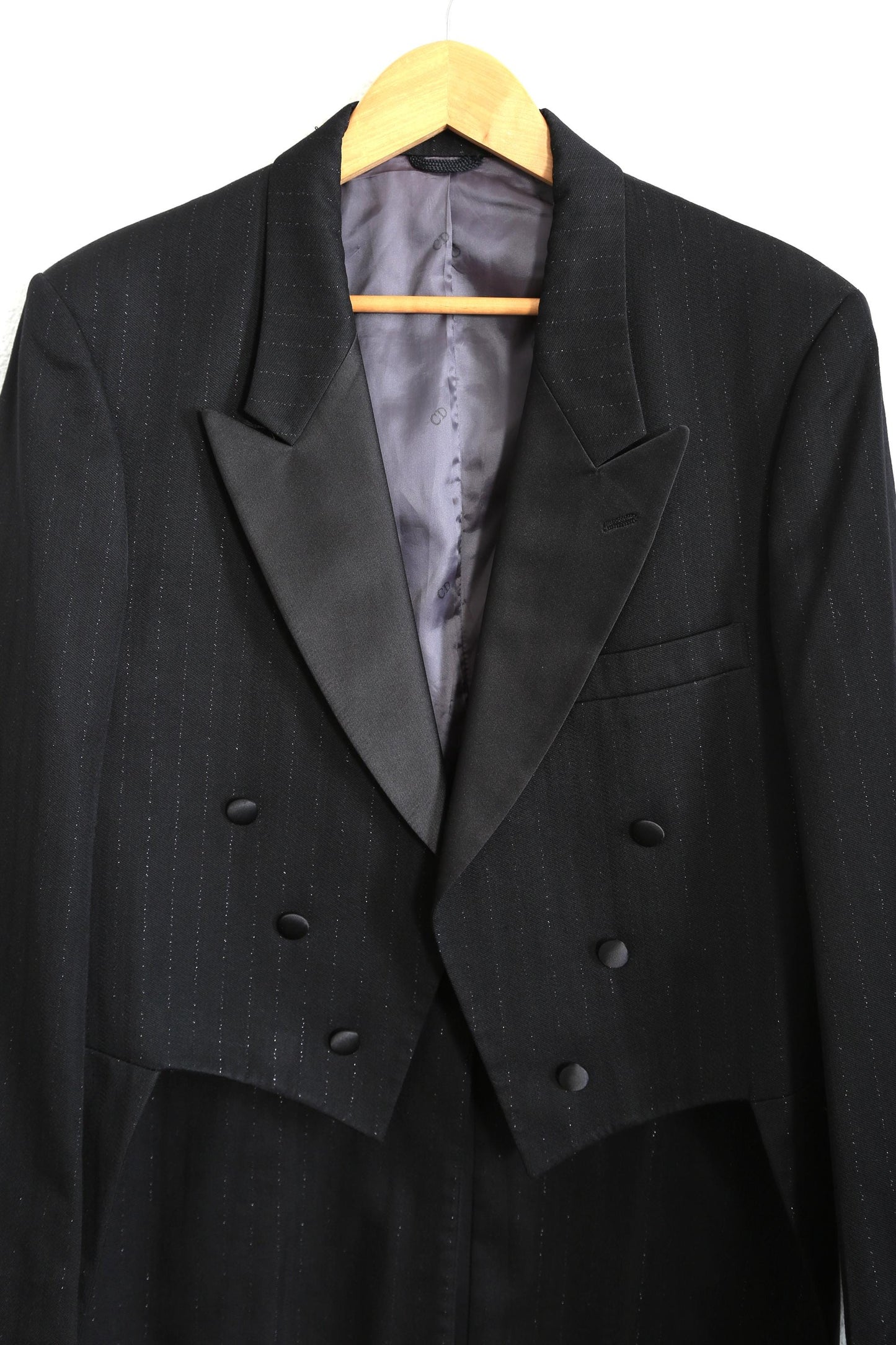 Christian Dior Suit tails | Vintage 80s 90s Dior black metallic silver pinstriped Tuxedo tails suit jacket blazer