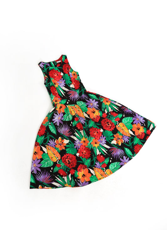 80s floral cotton midi dress