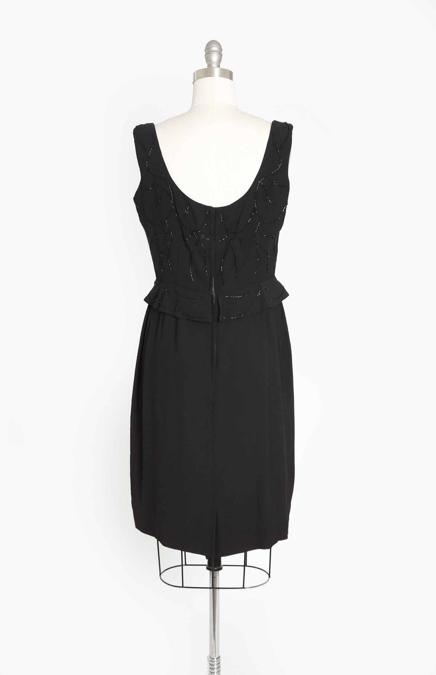 I. MAGNIN beaded dress | Vintage 60s black wool hand beaded sequin floral dress | 1960s cocktail dress
