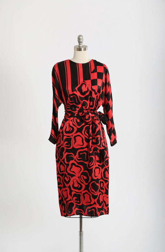 90s French red silk dress | Vintage 1990s Franck Olivier Paris checker dress