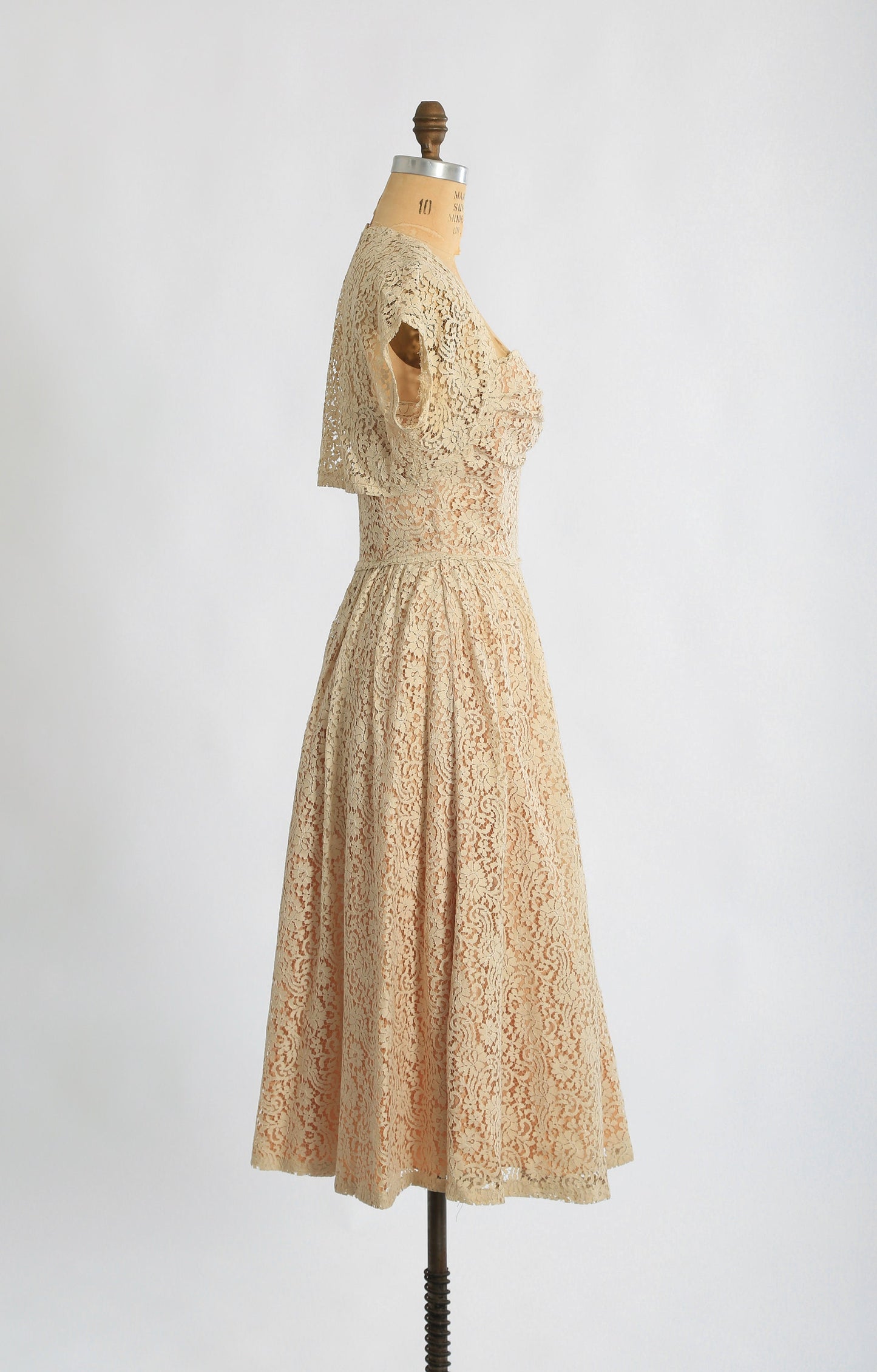 50s nude lace dress | 1950s Lorrie Deb floral lace 2pc dress