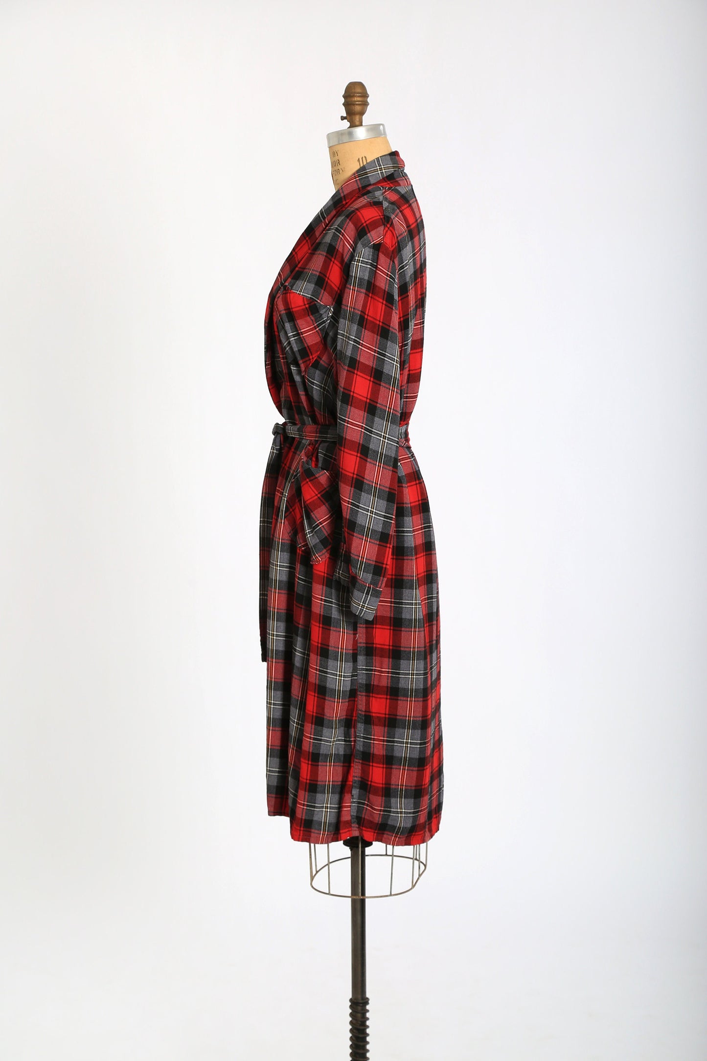 Vintage 50s red plaid cotton Robe house coat