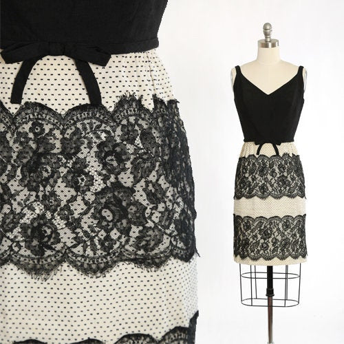 Vintage 60s Swiss dot lace dress | 1960s Harou lace dot cocktail dress