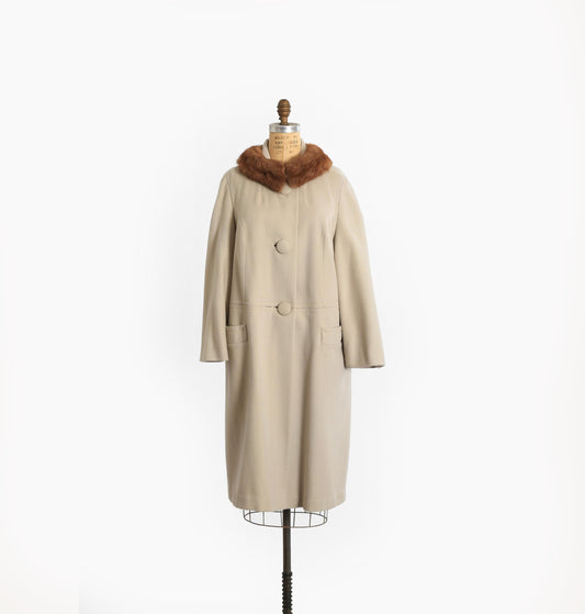 50s grey beige wool mink collar fur coat | Vintage 1950s BOND'S Fifth Avenue coat