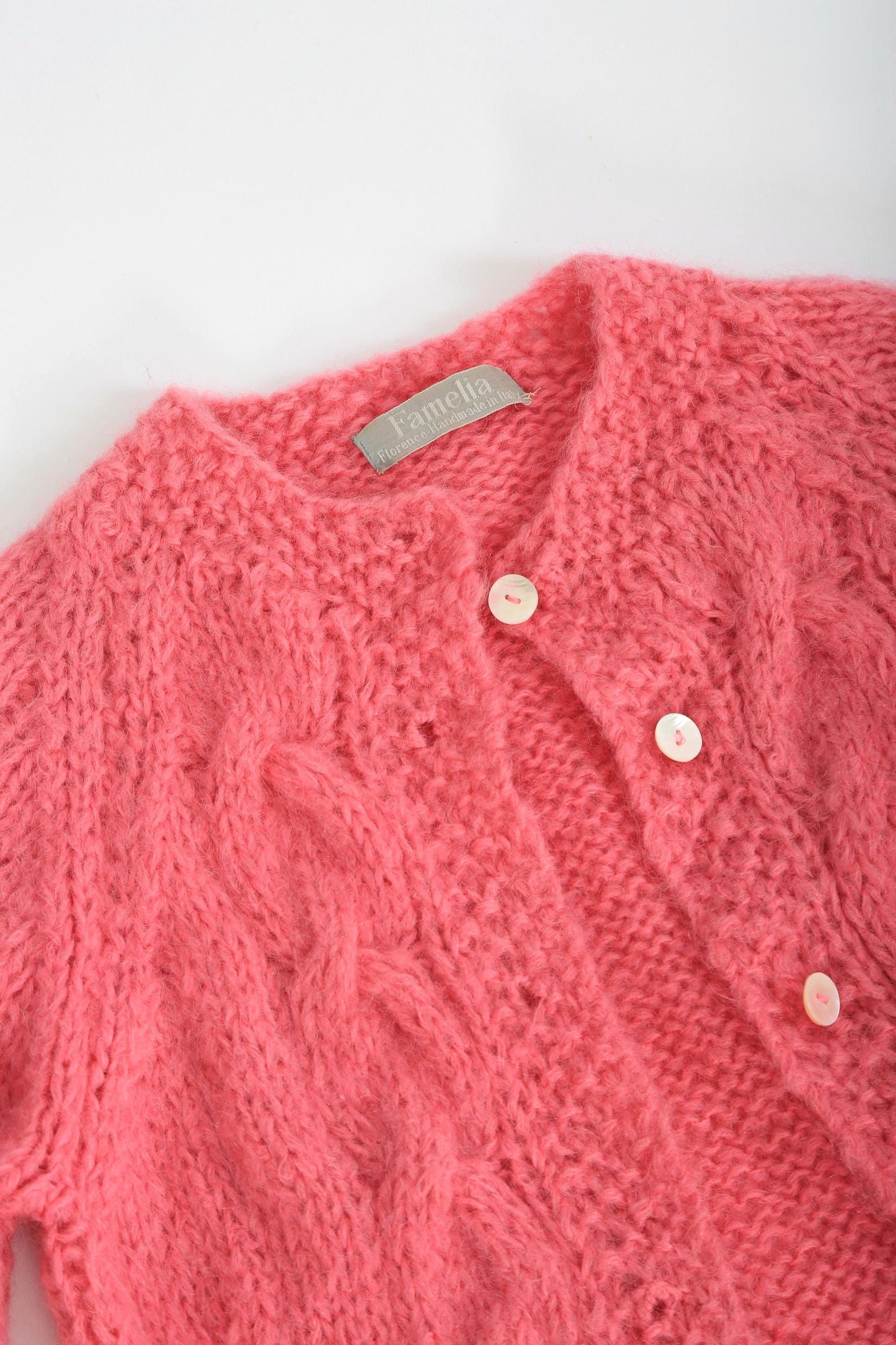 Vintage 60s Pink hand knit Italian wool sweater cardigan