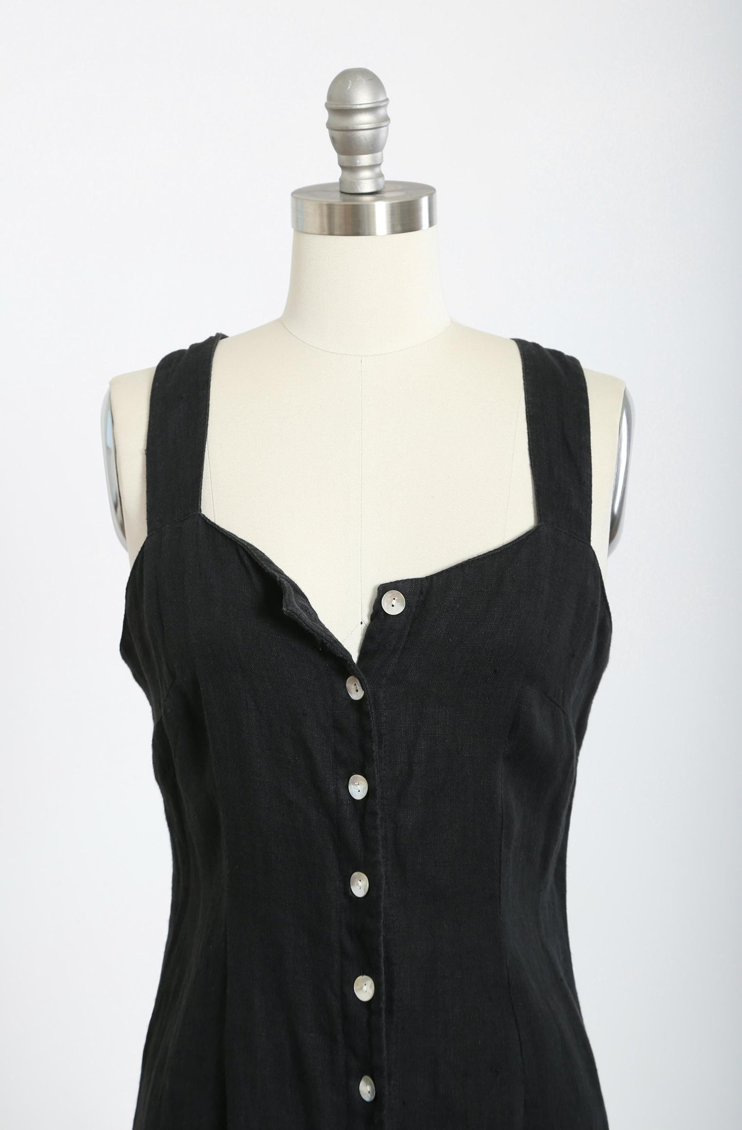 Vintage 90s black linen strappy back maxi dress