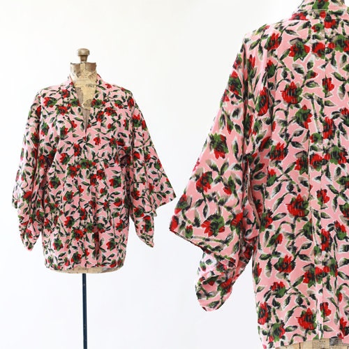 Rose haori  | Vintage 1940s silk kimono | 40s floral silk kimono jacket
