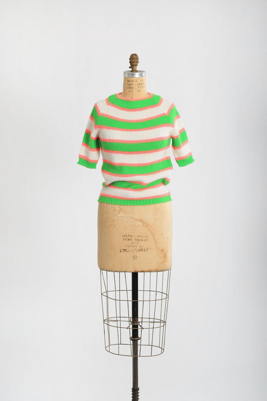 vintage 60s neon green striped knit sweater
