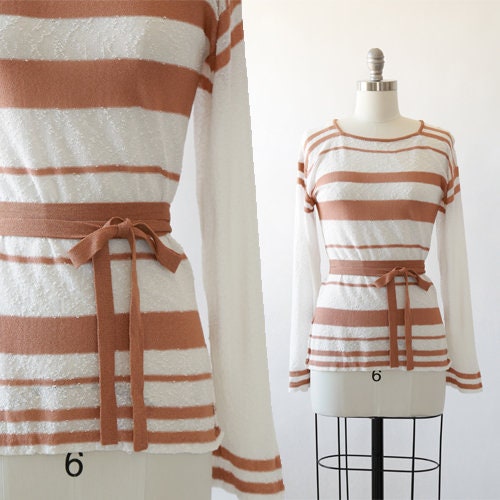 Solé Crochet sweater | Vintage 70s Saks Fifth Avenue striped knit top | crochet knit sweater