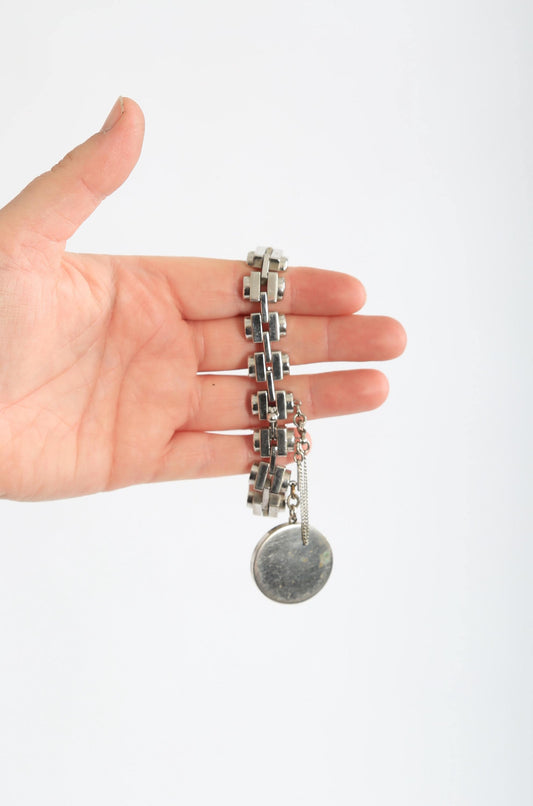 Monet silver link bracelet | Vintage 60s Monet chunky bracelet charm
